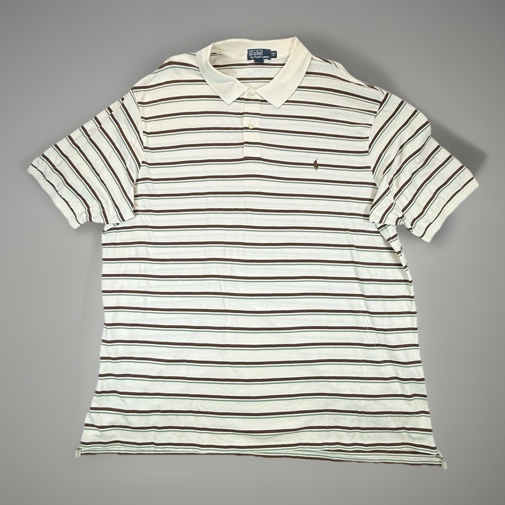 Polo Ralph Lauren Golf Shirt Mens 4XLT White Striped Cotton Pony Logo Casual